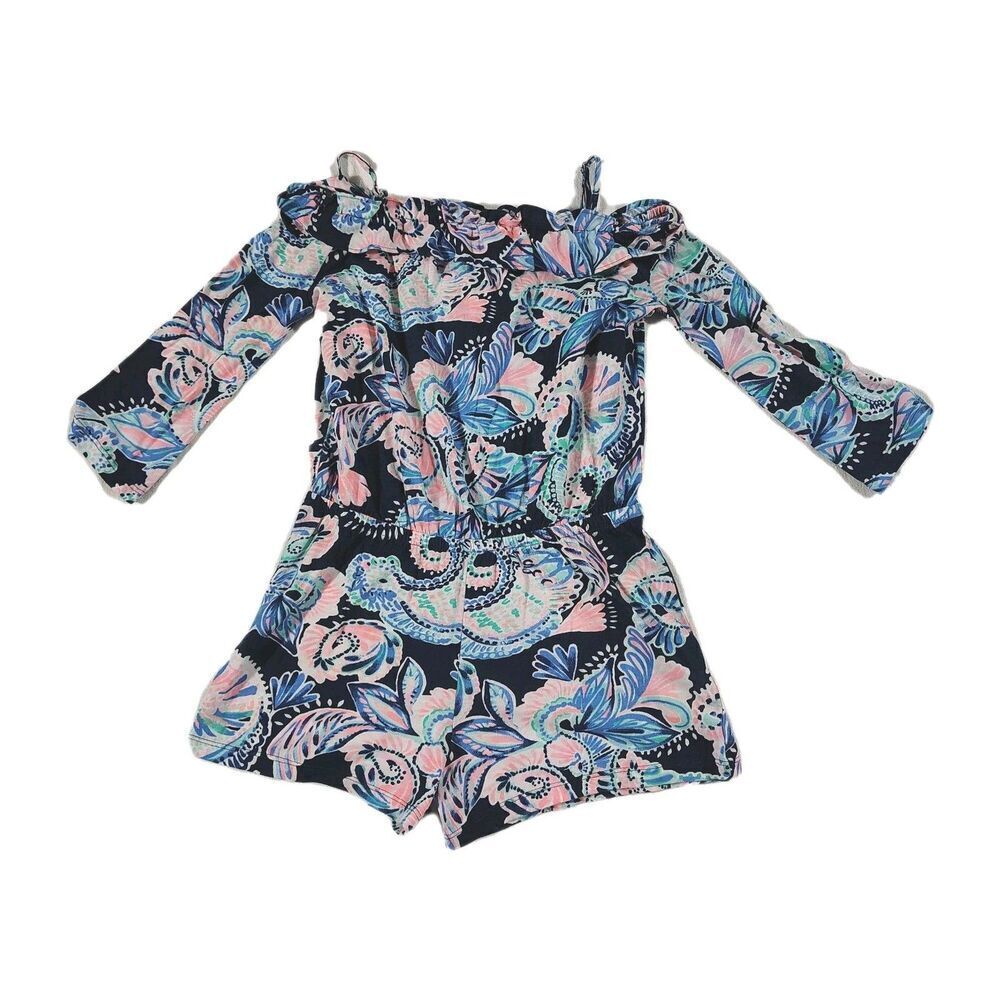 Lilly Pulitzer Girls Off Shoulder Romper Size Large 8-10 Preppy Coastal Ruffle